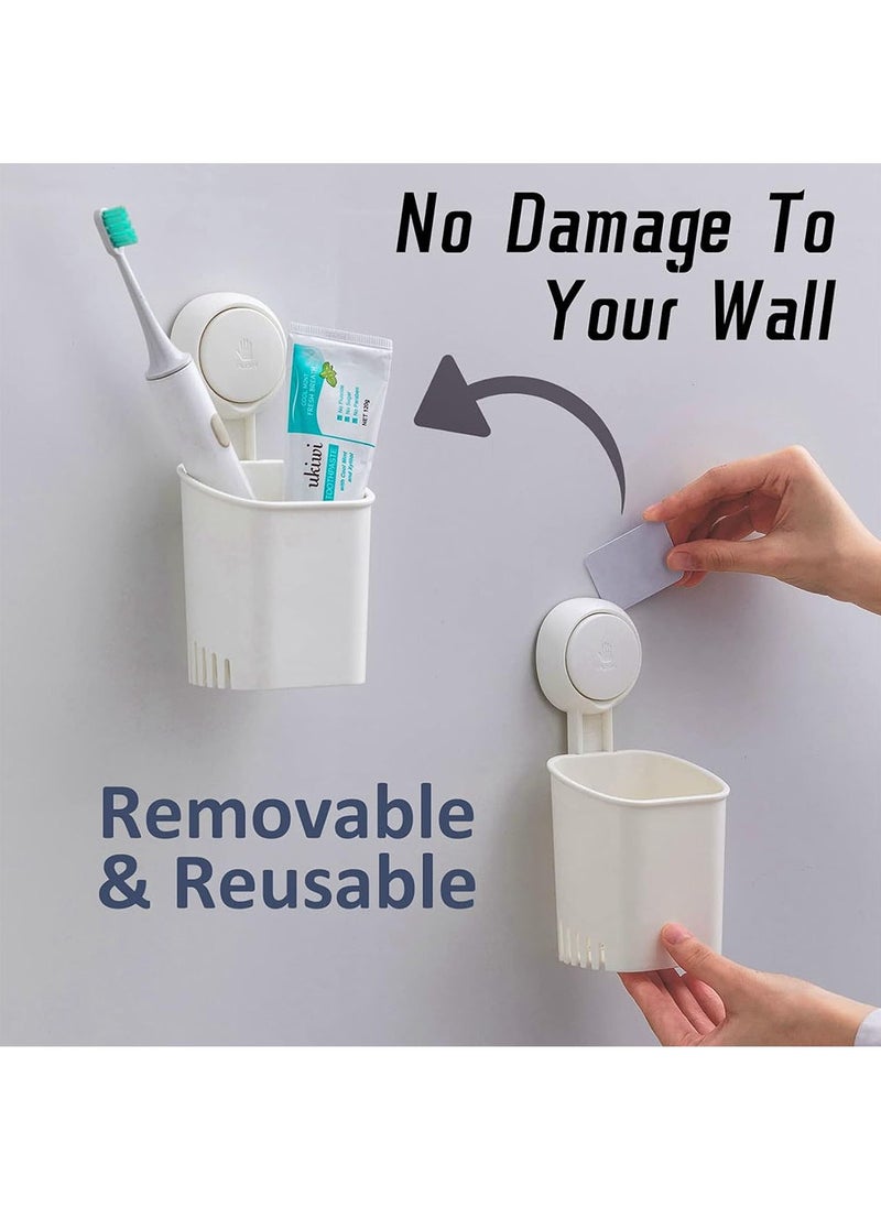 2 Pack Wall Mounted Toothbrush Holder, Powerful Toothpaste Toothbrush Suction Cup, Self-draining Shower Razor Holder, Kitchen Tableware Holder White 9.4x9.2x19.5cm