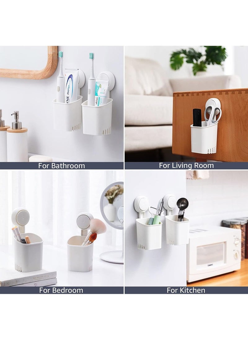 2 Pack Wall Mounted Toothbrush Holder, Powerful Toothpaste Toothbrush Suction Cup, Self-draining Shower Razor Holder, Kitchen Tableware Holder White 9.4x9.2x19.5cm