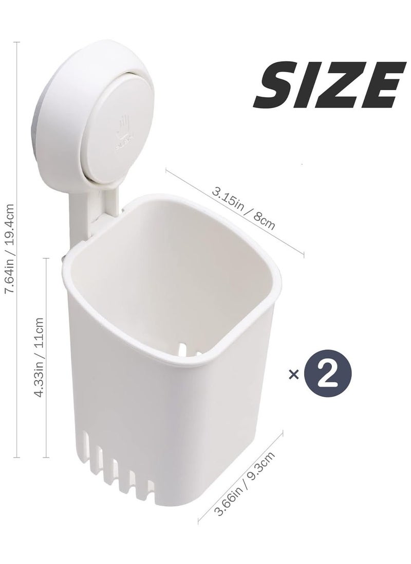 2 Pack Wall Mounted Toothbrush Holder, Powerful Toothpaste Toothbrush Suction Cup, Self-draining Shower Razor Holder, Kitchen Tableware Holder White 9.4x9.2x19.5cm