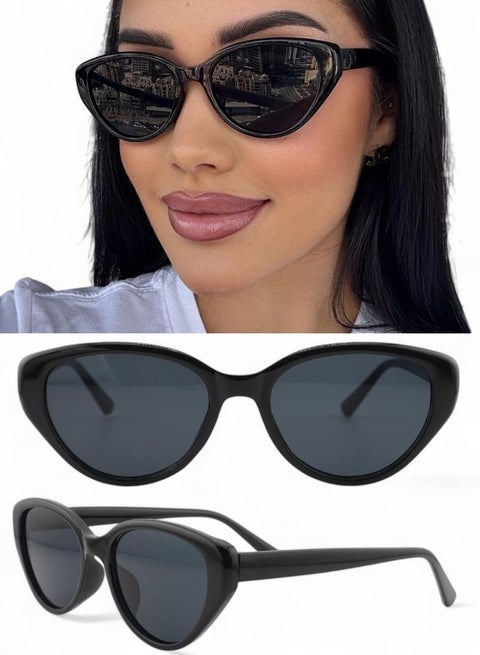 نظارة شمسية نسائية عصرية بتصميم عين القطة مع حماية من الأشعة فوق البنفسجية 400 بإطار بلاستيكي أسود