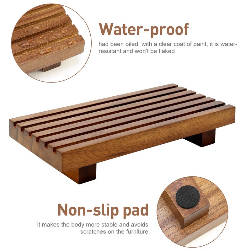Renawe Acacia Wood Riser for Bathroom Sink Tray Kitchen Counter Decor Trays Pedestal Stand Sponge Soap Dish Holder Decorative Wooden Risers for Kitchen Sink Soap Tray Vanity Bathroom Countertop Accessories - Image 5