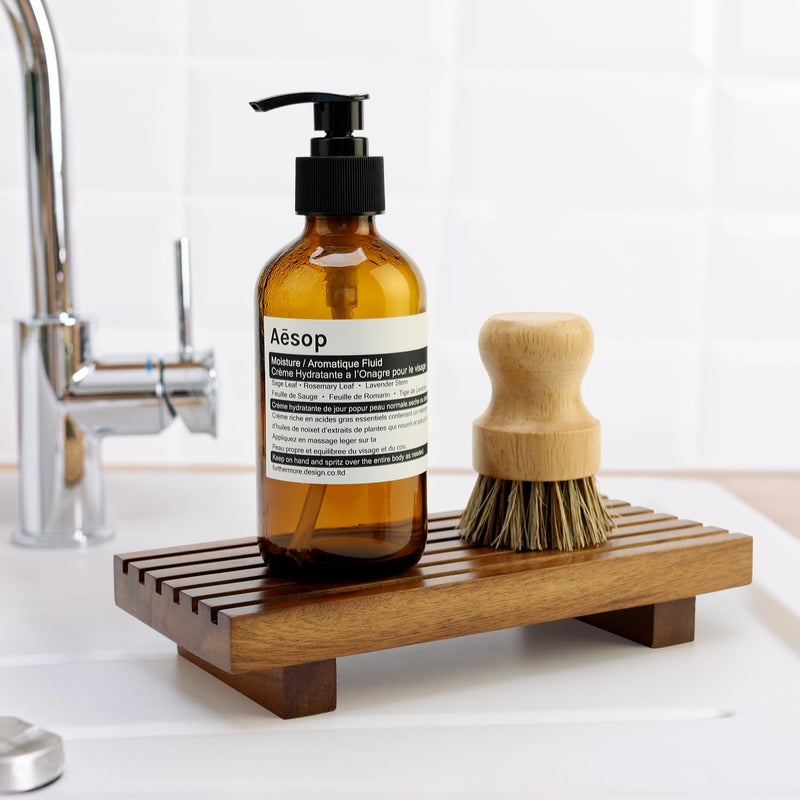Renawe Acacia Wood Riser for Bathroom Sink Tray Kitchen Counter Decor Trays Pedestal Stand Sponge Soap Dish Holder Decorative Wooden Risers for Kitchen Sink Soap Tray Vanity Bathroom Countertop Accessories - Image 3
