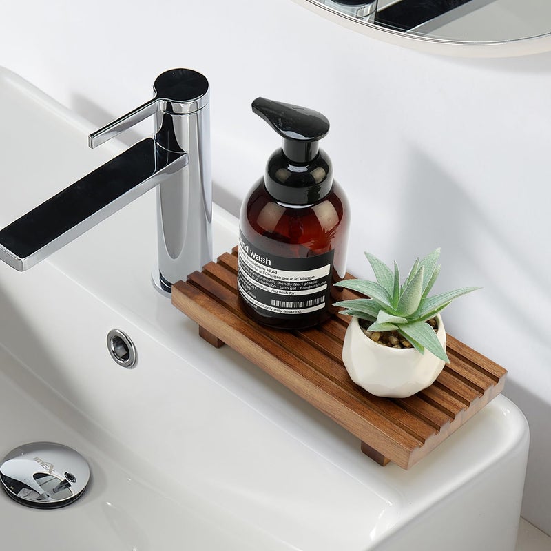 Renawe Acacia Wood Riser for Bathroom Sink Tray Kitchen Counter Decor Trays Pedestal Stand Sponge Soap Dish Holder Decorative Wooden Risers for Kitchen Sink Soap Tray Vanity Bathroom Countertop Accessories - Image 2