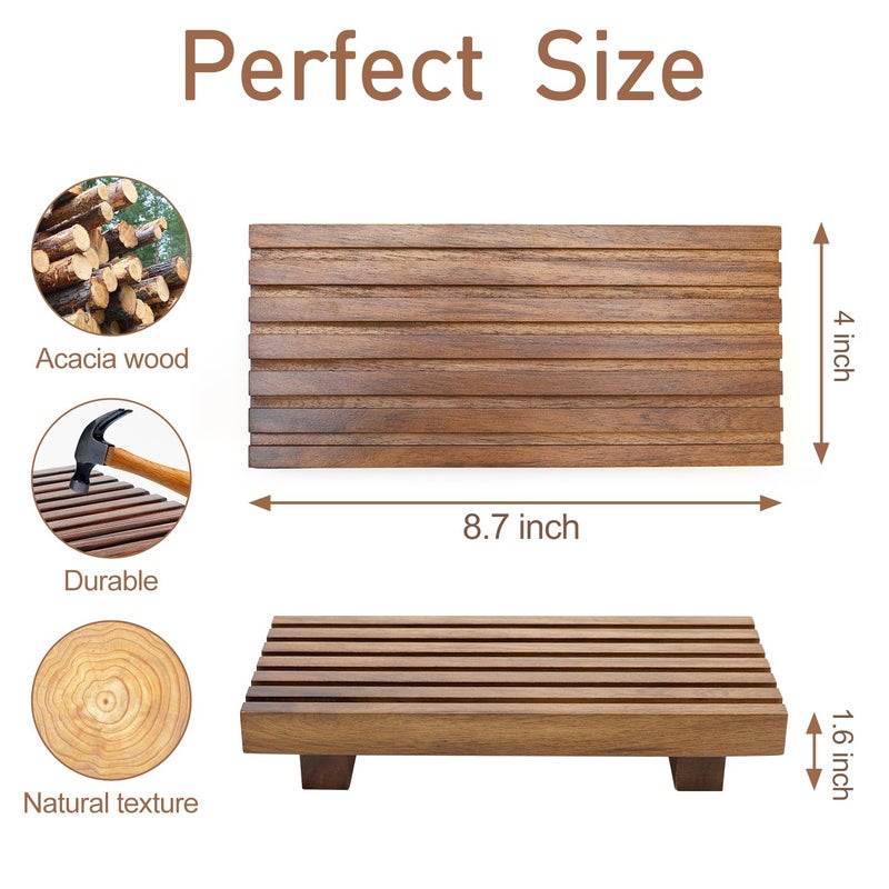 Renawe Acacia Wood Riser for Bathroom Sink Tray Kitchen Counter Decor Trays Pedestal Stand Sponge Soap Dish Holder Decorative Wooden Risers for Kitchen Sink Soap Tray Vanity Bathroom Countertop Accessories - Image 4