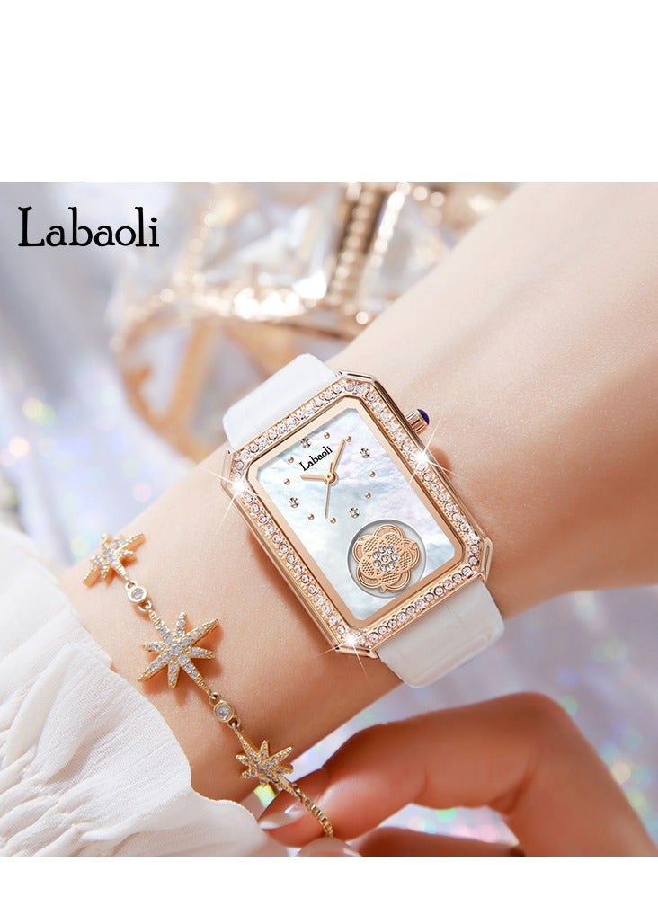 Labaoli Women's Fashion Diamond Inlaid Rotatable Camellia Watch - Image 3