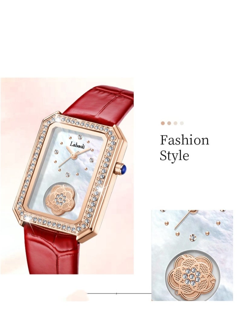 Labaoli Women's Fashion Diamond Inlaid Rotatable Camellia Watch - Image 5