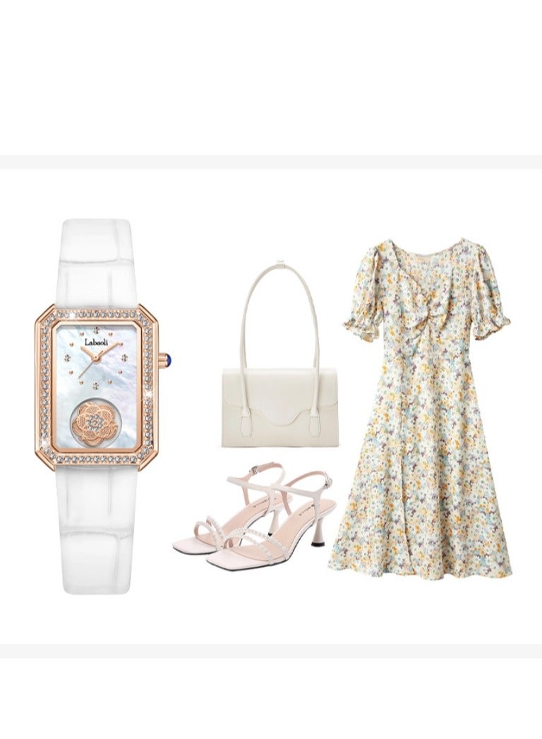 Labaoli Women's Fashion Diamond Inlaid Rotatable Camellia Watch - Image 4