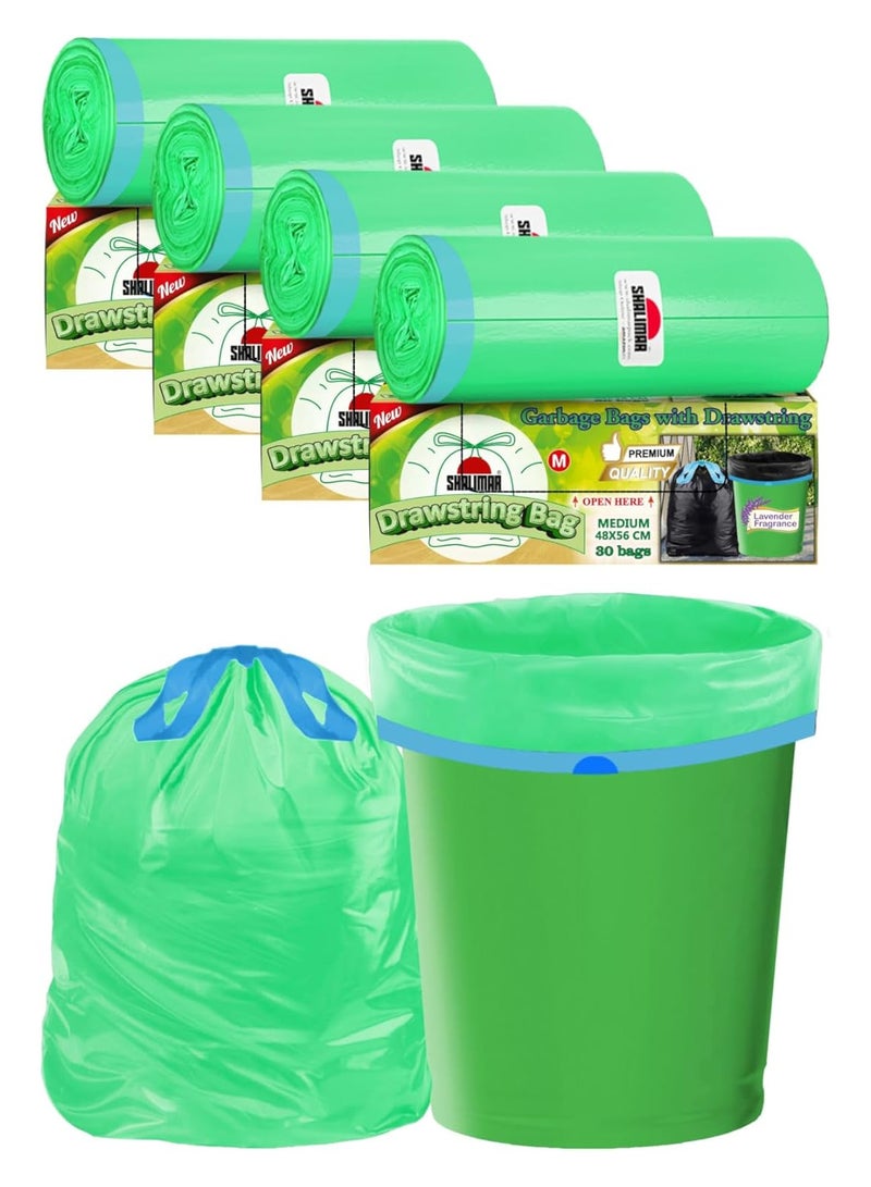 shalimar Shalimar Premium Drawstring Garbage Bag – 120 Bags (4 Rolls) – 48 x 53 cm – Fits 5 Gallon Bins  – Medium Size Dustbin/Trash Bags – Leak-Proof & Tear-Resistant – Green  - Image 1