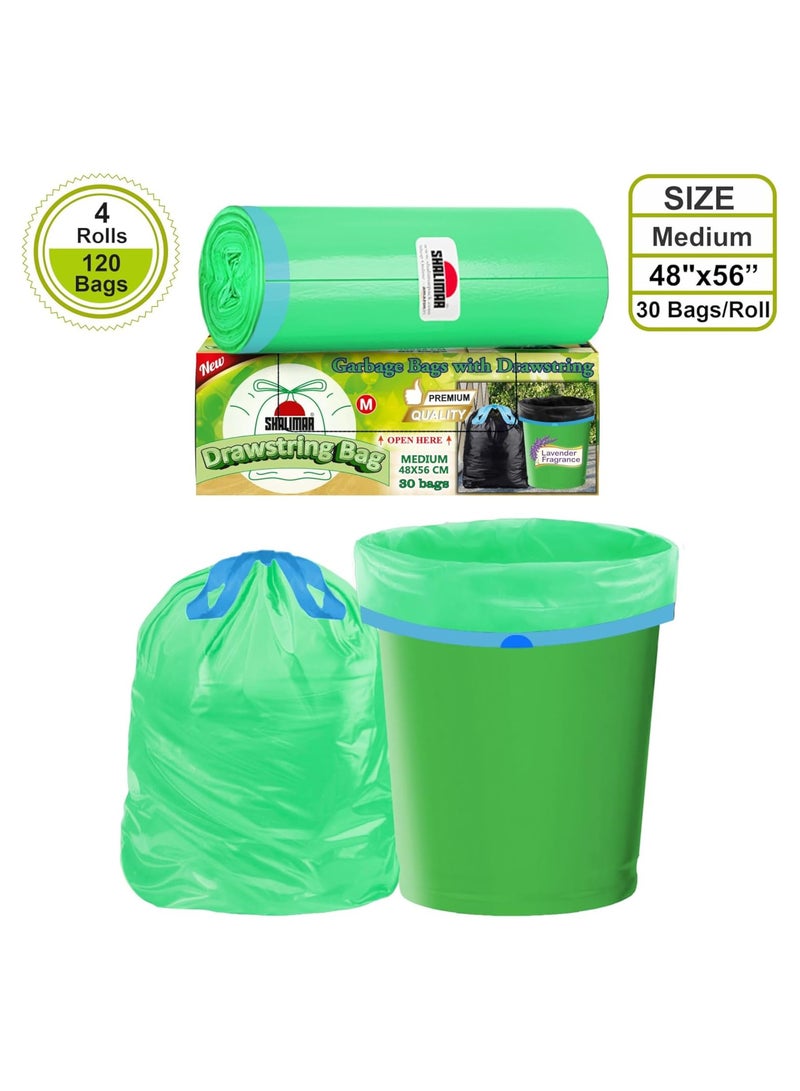 shalimar Shalimar Premium Drawstring Garbage Bag – 120 Bags (4 Rolls) – 48 x 53 cm – Fits 5 Gallon Bins  – Medium Size Dustbin/Trash Bags – Leak-Proof & Tear-Resistant – Green  - Image 2