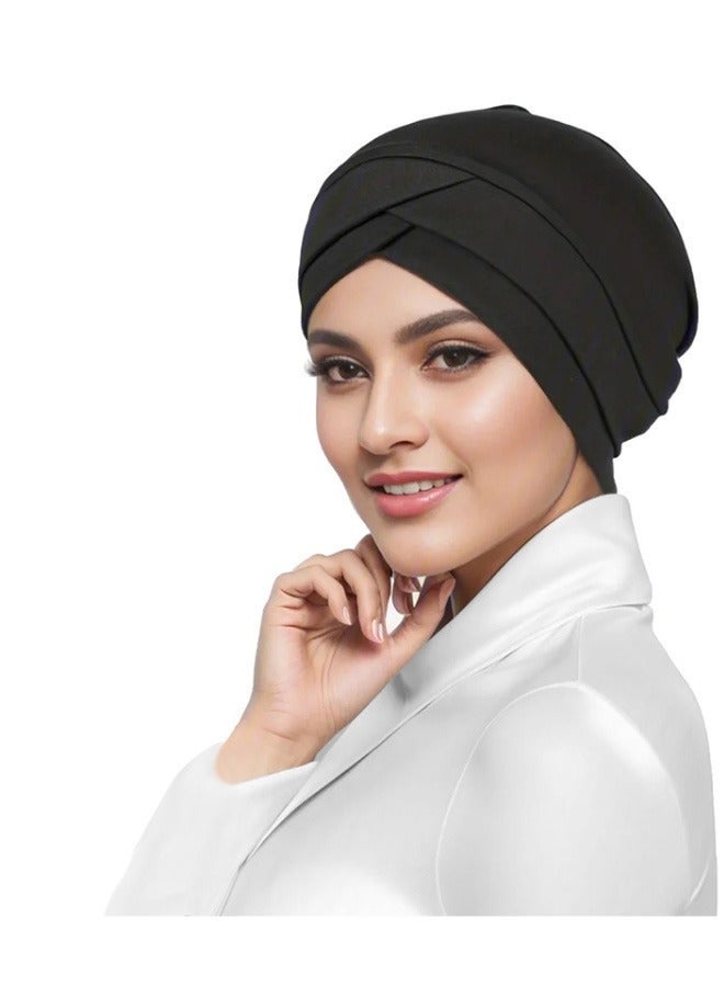 ٤ قطع من عمامات نسائية ناعمة مع غطاء رأس مطوي - Image 2