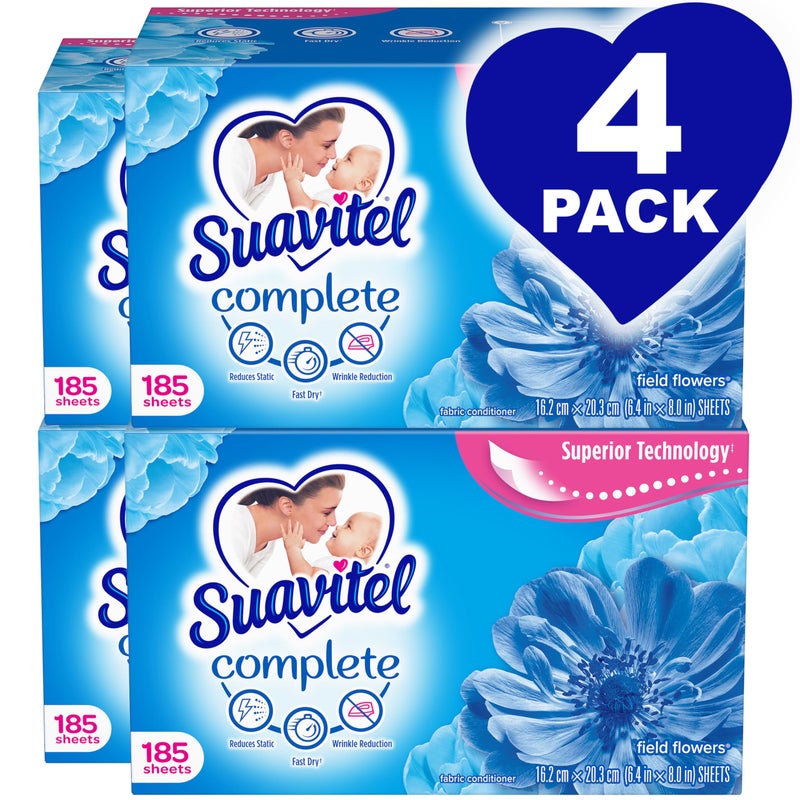 Suavitel Complete Fabric Softener Dryer Sheets, Field Flowers, 185 ct, 4 pack - Image 1