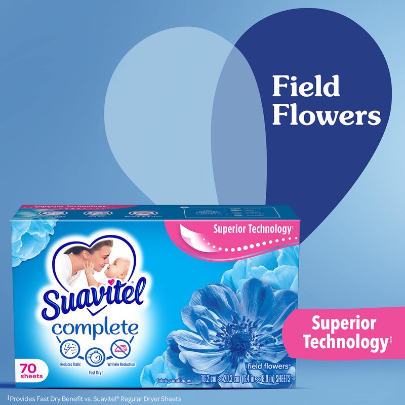 Suavitel Complete Fabric Softener Dryer Sheets, Field Flowers, 185 ct, 4 pack - Image 2