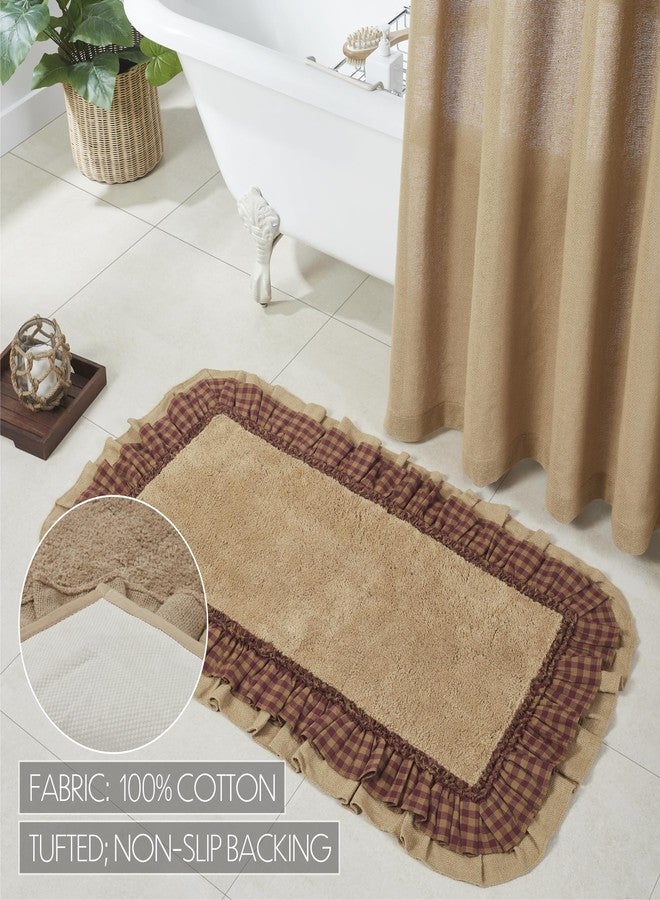 VHC Brands Burlap Check Bath Mat, Natural and Burgundy, 27x48 - Image 3