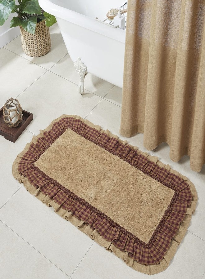 VHC Brands Burlap Check Bath Mat, Natural and Burgundy, 27x48 - Image 1