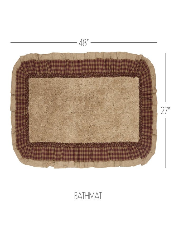 VHC Brands Burlap Check Bath Mat, Natural and Burgundy, 27x48 - Image 4