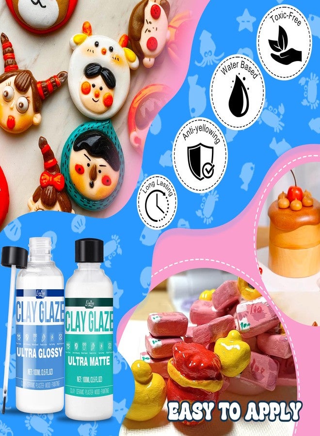Limino Air Dry Clay Glaze - Upgraded Polymer Clay Glaze, 2 x 100ml Ultra Gloss and Matte Finish Varnish Pottery Glaze, Clay Sealant to Prevent Scratches, Wear, Cracking - Professional Clay Tools, Quick Dry - Image 2