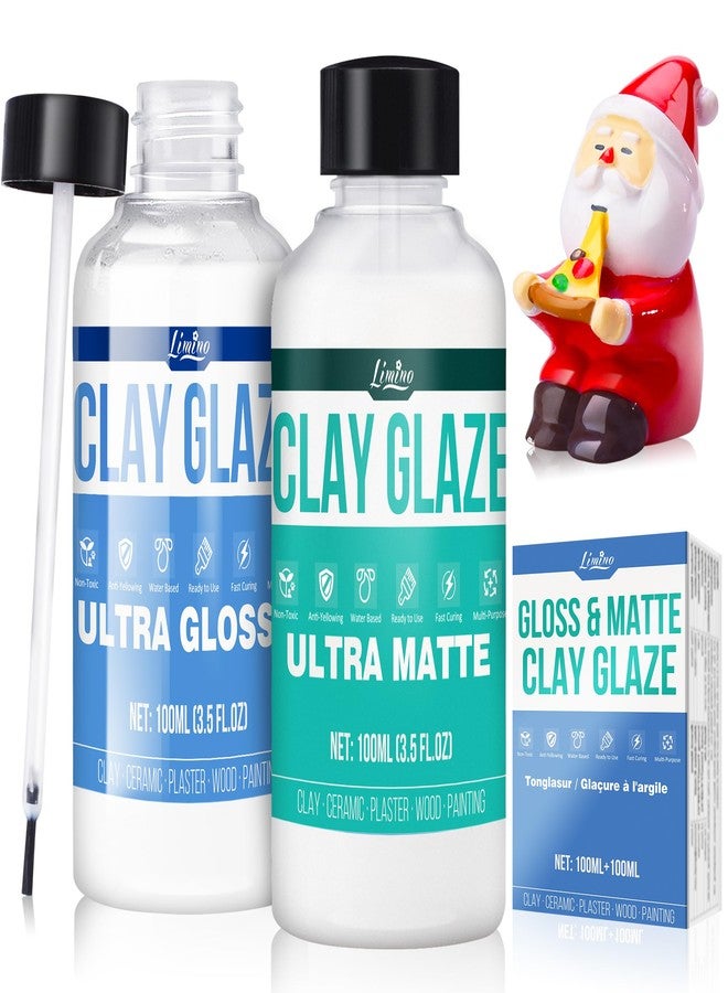 Limino Air Dry Clay Glaze - Upgraded Polymer Clay Glaze, 2 x 100ml Ultra Gloss and Matte Finish Varnish Pottery Glaze, Clay Sealant to Prevent Scratches, Wear, Cracking - Professional Clay Tools, Quick Dry - Image 1