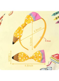 HOXIEYA Back To School Headband Cute Yellow Pencil Headband For Girls Bow School Hair Band Hair Accessories Back To School Outfits  - Image 2