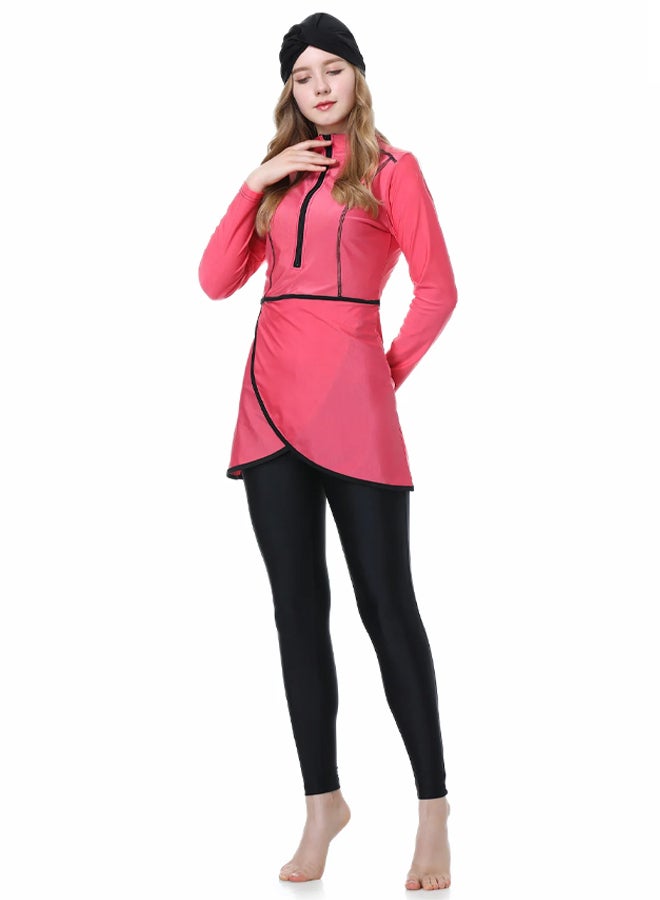 MARGOUN Women 2XL Size Muslim Swimming Costume for Women 3 Piece Full Coverage Zipper Front Swimwear Islamic Rash Guard Pink - Image 5