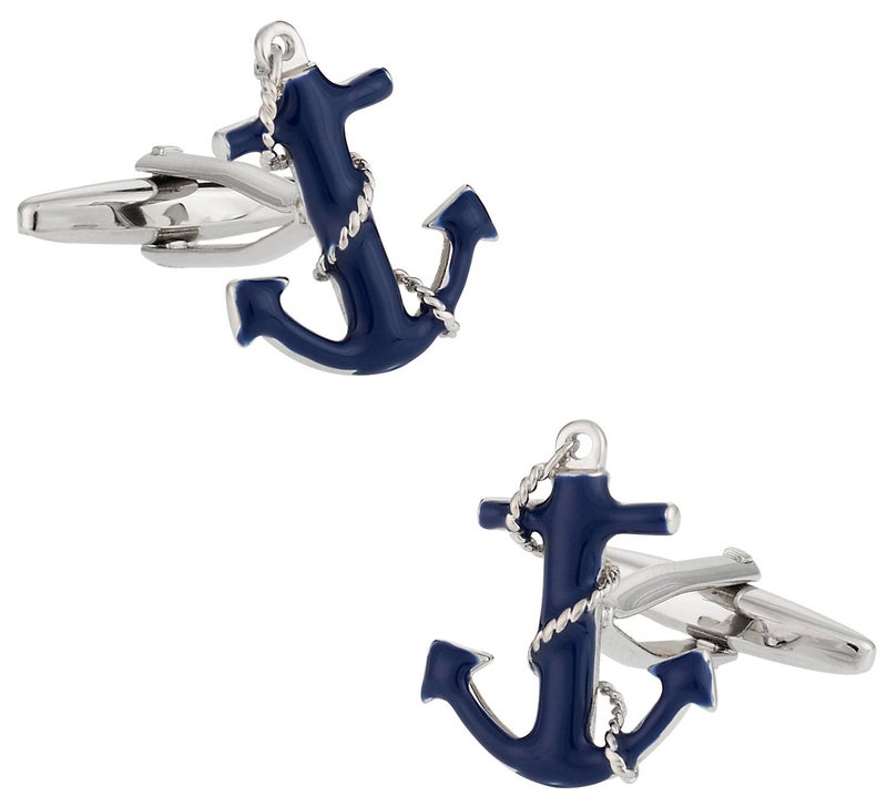 Cuff-Daddy Navy Blue Anchor Rope Preppy Nautical Cufflinks Shirt Cuff Links Business Anniversaries Boyfriend Birthday Best Gifts Bullet Hinge Swim Sea Captain Cufflinks Fantastic with Presentation Box - Image 1