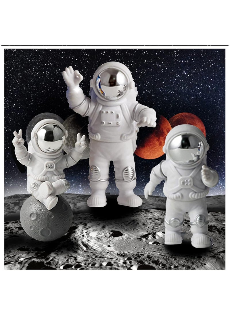 Generic 3 Pcs Silver White Astronaut Statues Set, Spaceman Sculpture Figurines Home Ornament Cake Toppers Gift  - Image 1