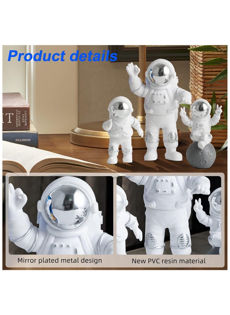 Generic 3 Pcs Silver White Astronaut Statues Set, Spaceman Sculpture Figurines Home Ornament Cake Toppers Gift  - Image 2