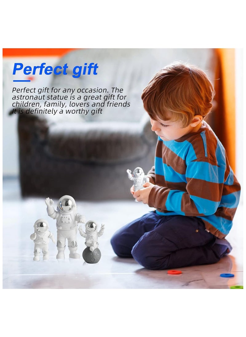 Generic 3 Pcs Silver White Astronaut Statues Set, Spaceman Sculpture Figurines Home Ornament Cake Toppers Gift  - Image 3