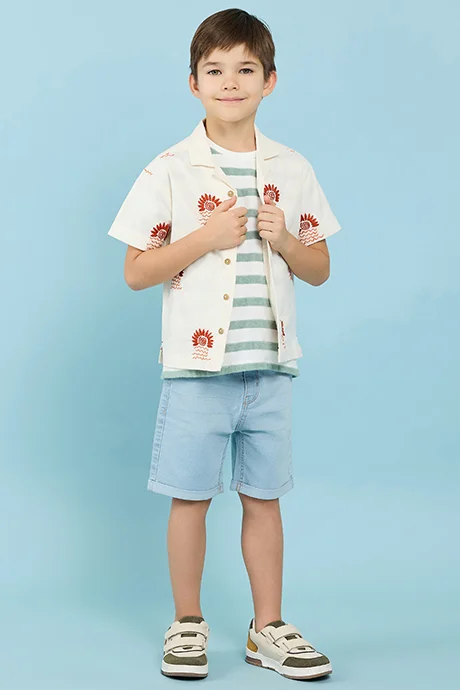 R&B Embroidered Shirt With Revere Collar And Short Sleeves