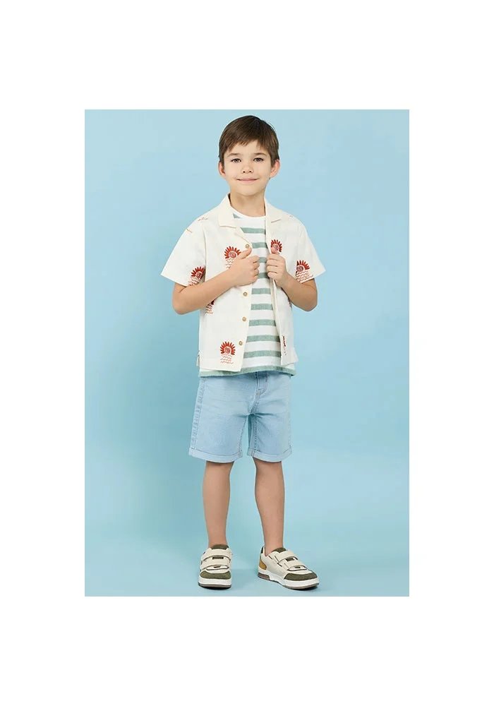 أر أند بي Embroidered Shirt With Revere Collar And Short Sleeves