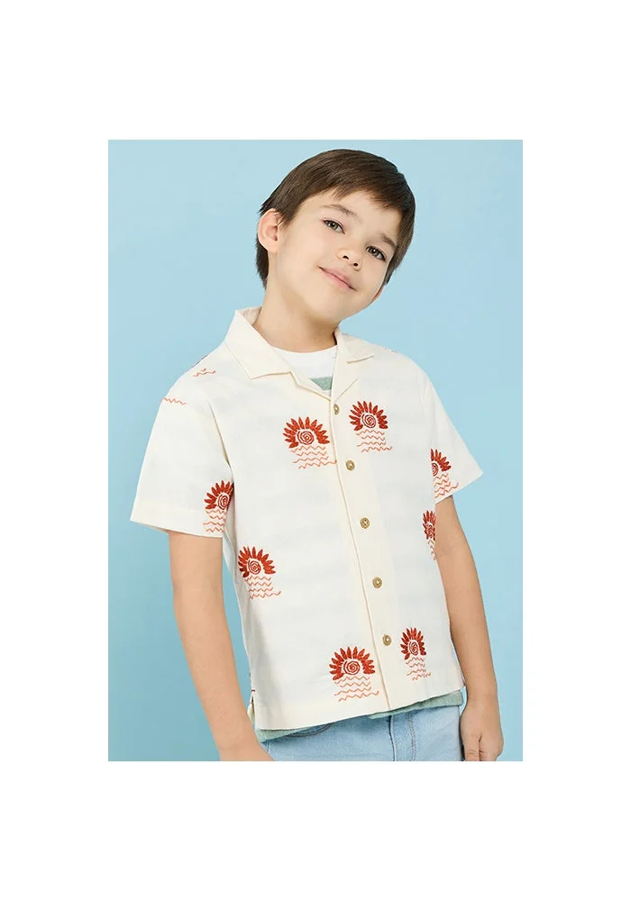 أر أند بي Embroidered Shirt With Revere Collar And Short Sleeves