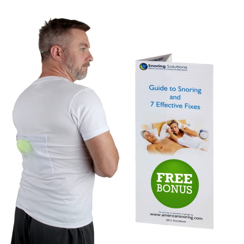 Stop Snoring TShirt Most Comfortable Snoring Aid Health Expert Recommended for Back Snorers Eliminates Snoring by Adjusting Your Sleeping Position Included Guide to Snoring Ebook White M