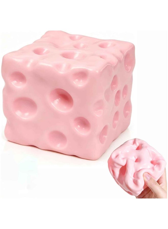 Pink Cheese Squishy, Squeeze Soft Cheese Luck Squishy Skin Slow Rising Sensory Stress & Anxiety Relief Fidget for Adults Gift Novelty Anxiety Calming Desk Party Favors - Image 1