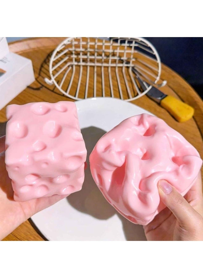 Pink Cheese Squishy, Squeeze Soft Cheese Luck Squishy Skin Slow Rising Sensory Stress & Anxiety Relief Fidget for Adults Gift Novelty Anxiety Calming Desk Party Favors - Image 2
