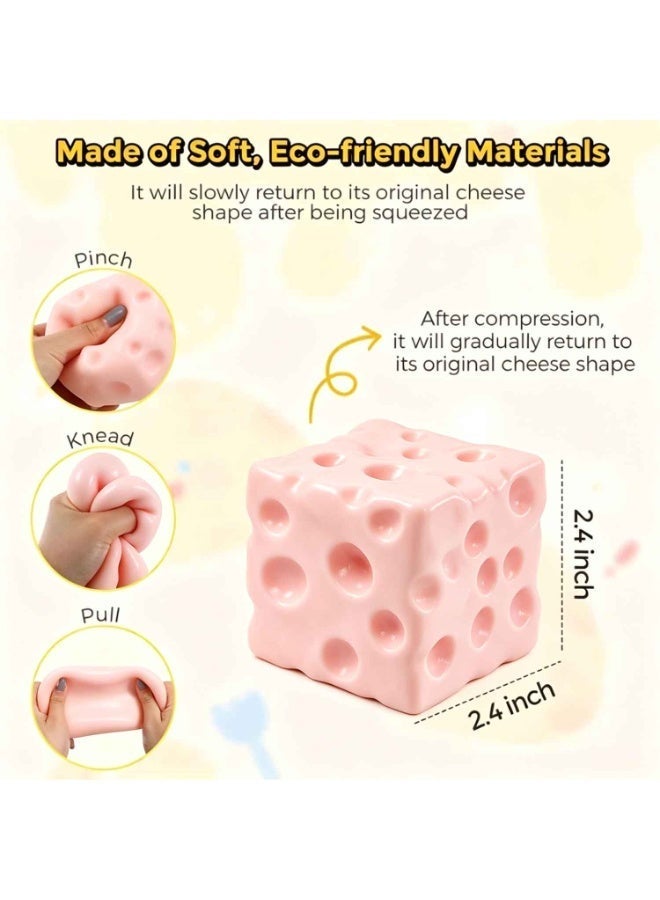 Pink Cheese Squishy, Squeeze Soft Cheese Luck Squishy Skin Slow Rising Sensory Stress & Anxiety Relief Fidget for Adults Gift Novelty Anxiety Calming Desk Party Favors - Image 4