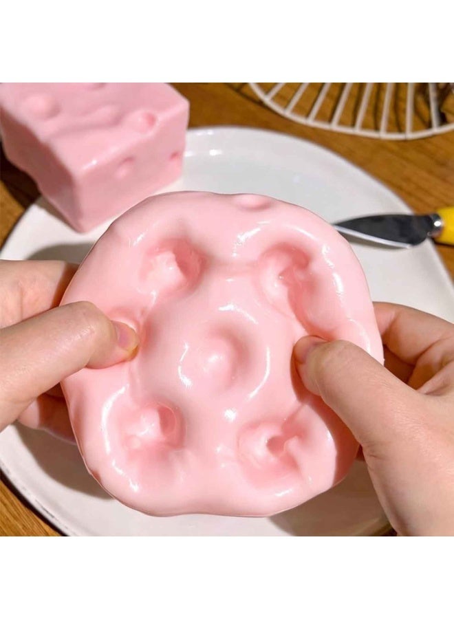 Pink Cheese Squishy, Squeeze Soft Cheese Luck Squishy Skin Slow Rising Sensory Stress & Anxiety Relief Fidget for Adults Gift Novelty Anxiety Calming Desk Party Favors - Image 3