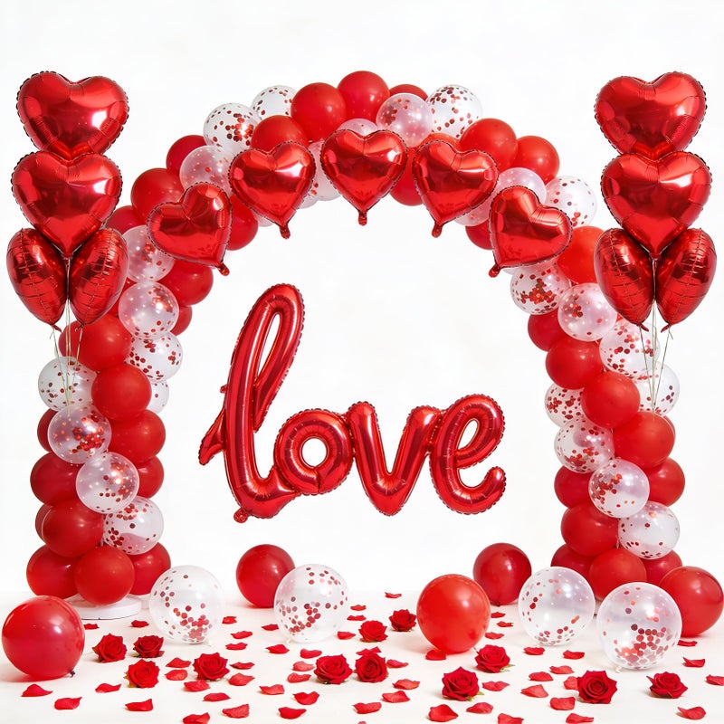 THARAHT Red Valentine's Day Decorations Heart And Large Love Halloons Wedding Use Fake Rose Petals Heart Shaped Hanging Romantic Anniversary Decorations (Red) - Image 1