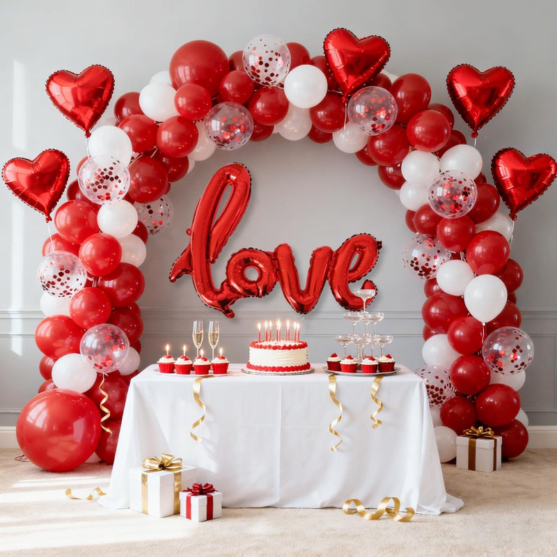 THARAHT Red Valentine's Day Decorations Heart And Large Love Halloons Wedding Use Fake Rose Petals Heart Shaped Hanging Romantic Anniversary Decorations (Red) - Image 4