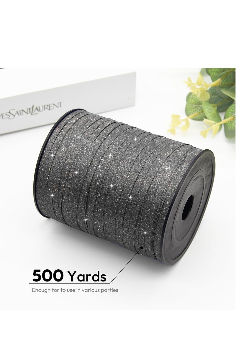 HOME ZONE Glitter Black Curling Ribbon 3/16" Wide × 500 Yards Glitter Ribbon for Gift Wrapping Balloon String Birthday Party Decoration Ribbons for Festive Crafts Wedding Decoration - Image 2