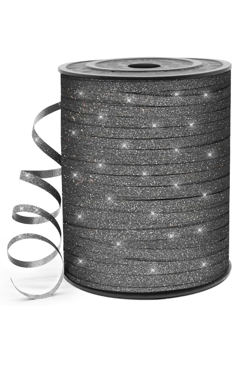 HOME ZONE Glitter Black Curling Ribbon 3/16" Wide × 500 Yards Glitter Ribbon for Gift Wrapping Balloon String Birthday Party Decoration Ribbons for Festive Crafts Wedding Decoration - Image 1