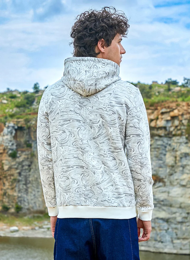 Campus Sutra Men's White & Black Contrast Fluid Zip Front Hoodie