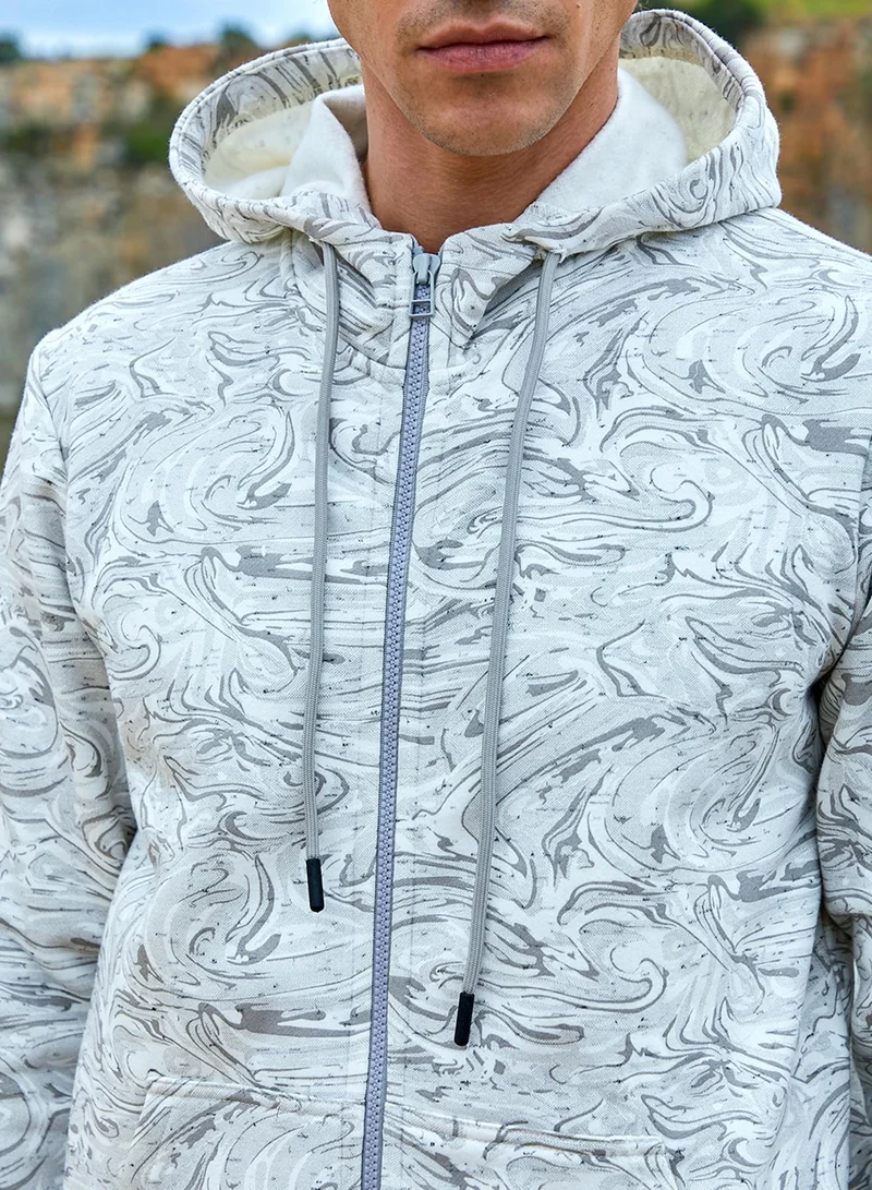 Campus Sutra Men's White & Black Contrast Fluid Zip Front Hoodie