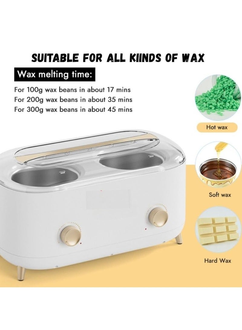 واكس كيس سخان شمع مزدوج الوعاء، سخان شمع احترافي مزدوج الوعاء، جهاز تسخين شمع لإزالة الشعر، جهاز شمع للتحكم في درجة الحرارة للمنزل والصالون (أبيض) - Image 5