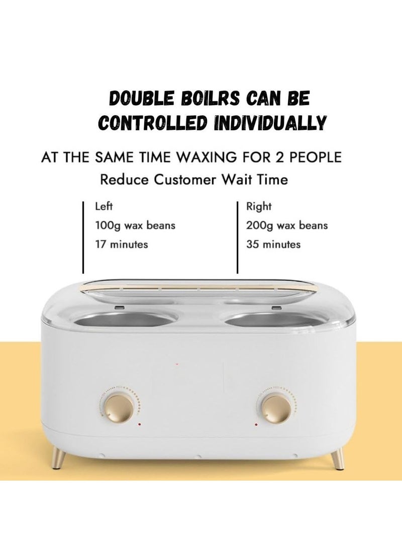 واكس كيس سخان شمع مزدوج الوعاء، سخان شمع احترافي مزدوج الوعاء، جهاز تسخين شمع لإزالة الشعر، جهاز شمع للتحكم في درجة الحرارة للمنزل والصالون (أبيض) - Image 3