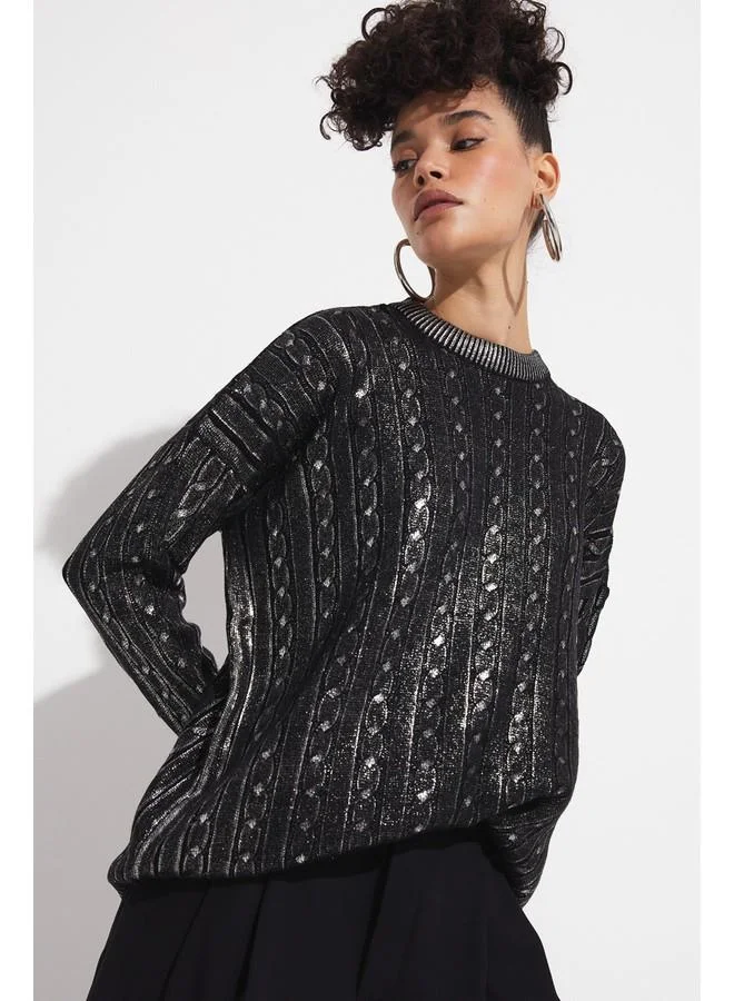 جون June Varaklı Knitwear Sweater Black