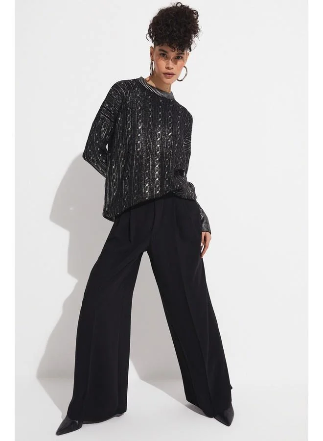 جون June Varaklı Knitwear Sweater Black