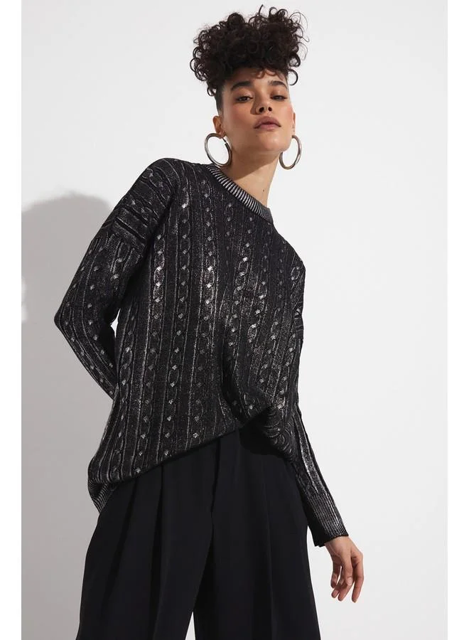 جون June Varaklı Knitwear Sweater Black
