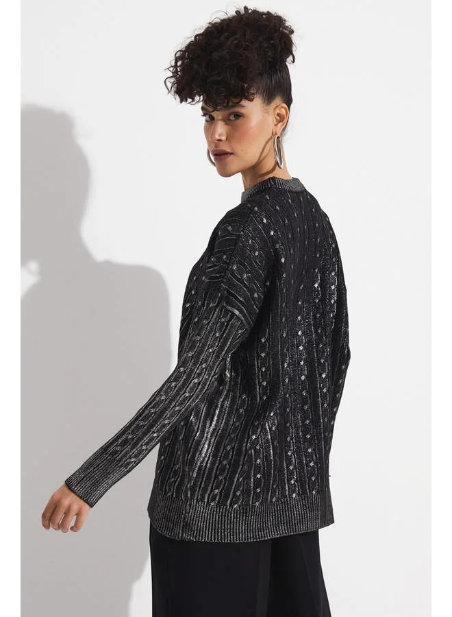 جون June Varaklı Knitwear Sweater Black