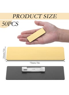 Geosar 50 Pcs Name Tag Badge Blanks 1 X 3" Brushed Gold Round Corners Pin Diy Blank Id Name Badge For Office Workers Students  - Image 2