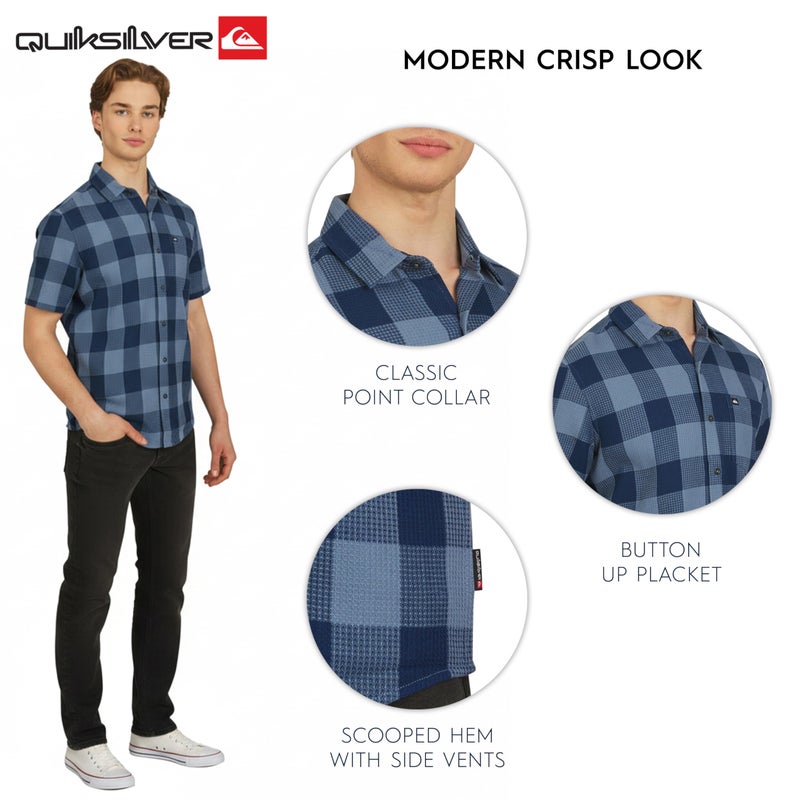 Quiksilver Men's Regular Fit Premium Cotton Short Sleeve Button Up Waffle Woven Shirt, Estate Blue, X-Large - Image 4