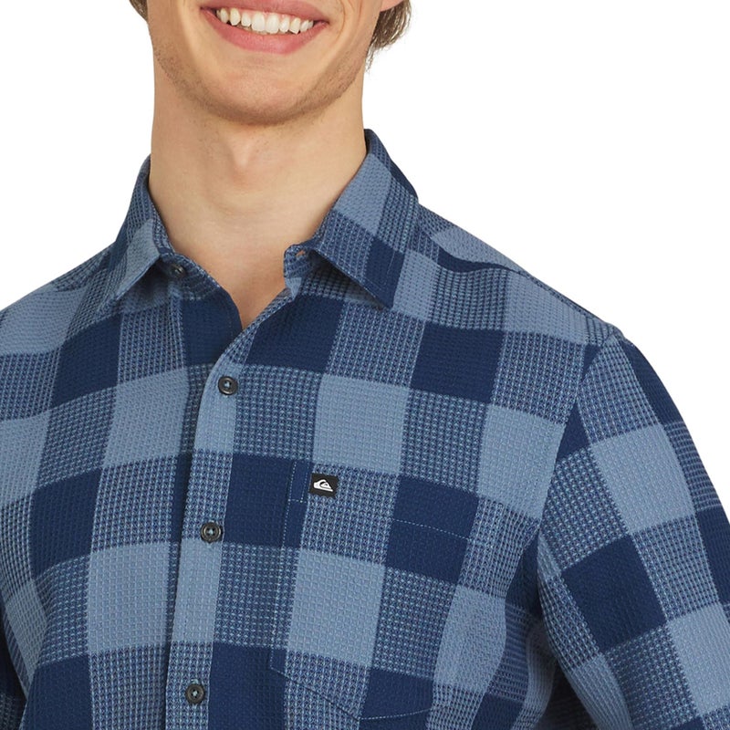 Quiksilver Men's Regular Fit Premium Cotton Short Sleeve Button Up Waffle Woven Shirt, Estate Blue, X-Large - Image 2